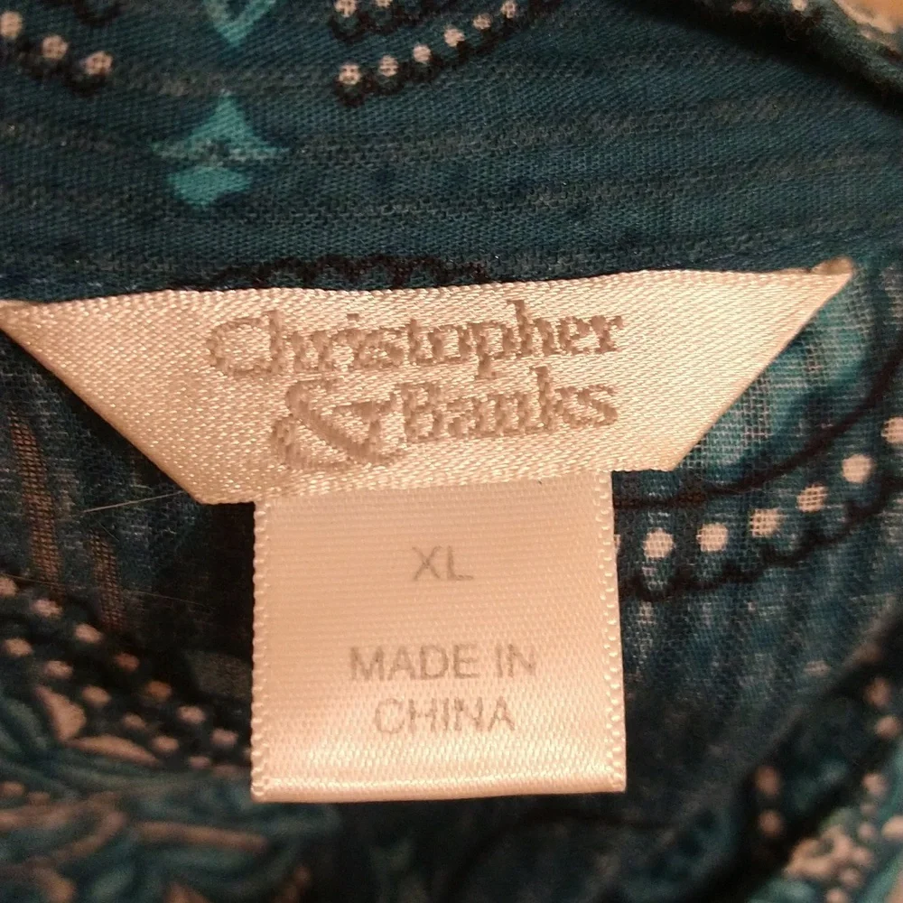 Christopher and Banks turquoise print cotton top Sz XL - Picture 6 of 10